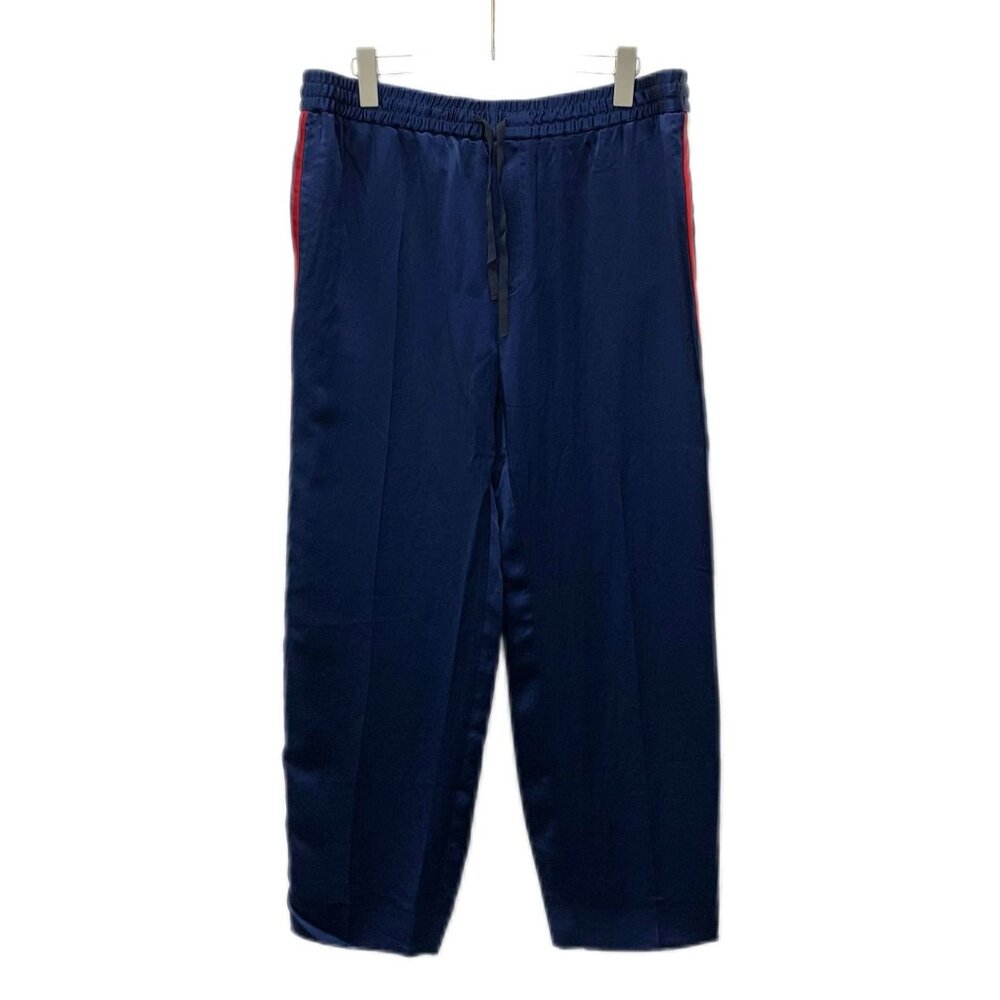 CM0430 Gucci Navy Blue Satin Athletic Track Pants With Red & White Stripe Logo D